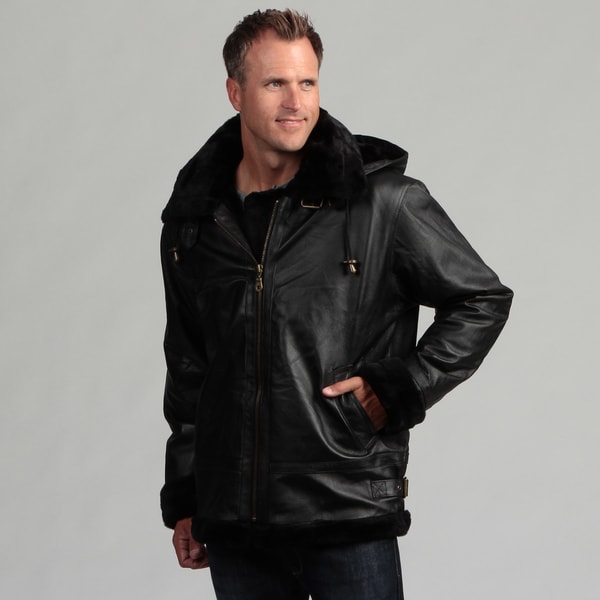 Shop Tanners Avenue Men's Black Leather Shearling Bomber Jacket - Free ...