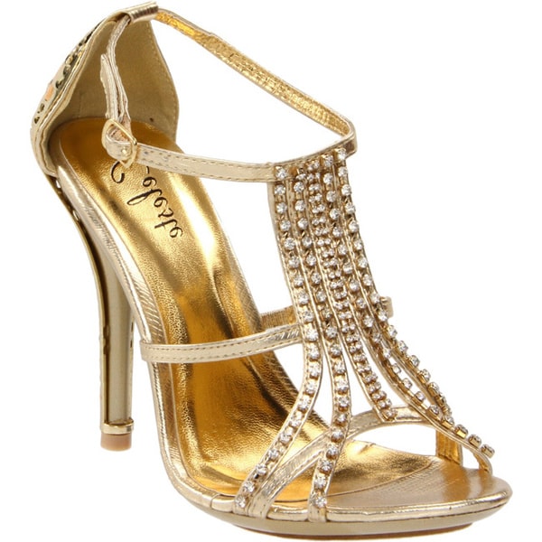 Shop Celeste Women's 'Sasa-02' Gold Rhinestone/ Flower T-straps ...