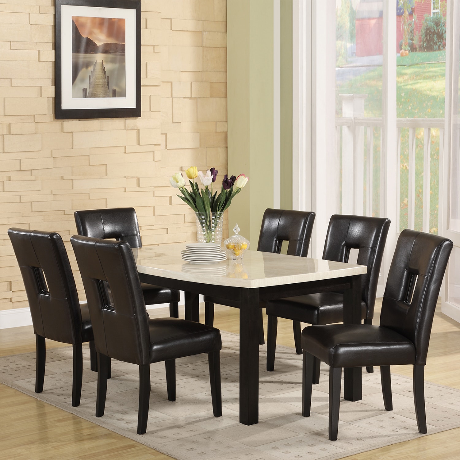 Tribecca Home Mendoza Black Upholstered Keyhole Back 7 piece Dining Set