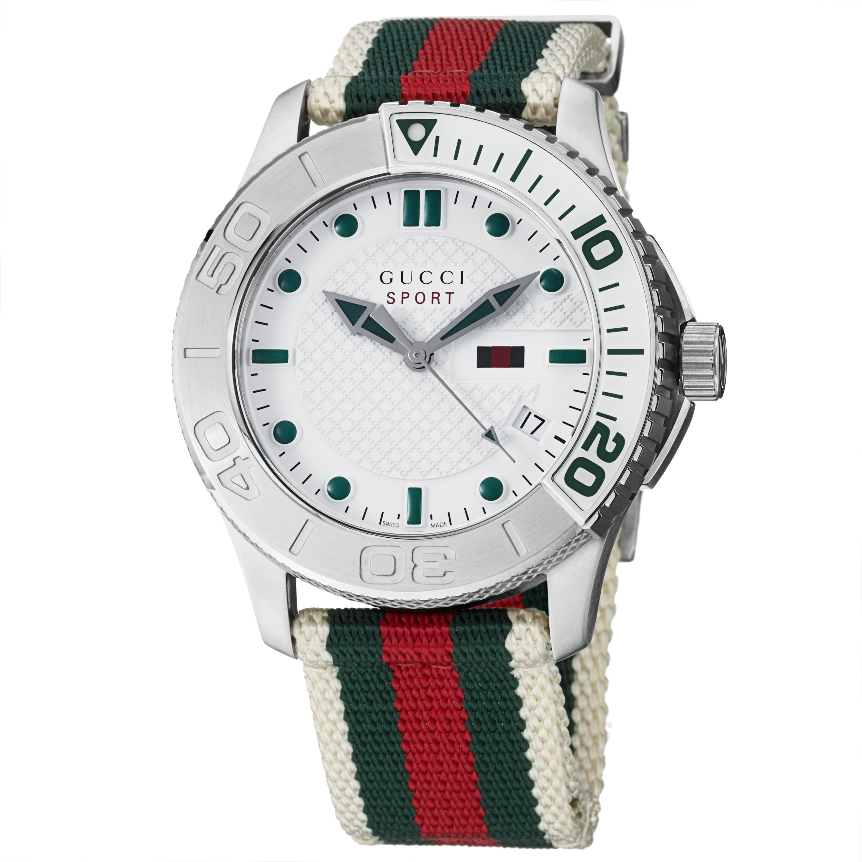 Shop Gucci Men&#39;s &#39;Timeless&#39; White Dial Green/ Red Nylon Strap Quartz Watch - Free Shipping Today ...