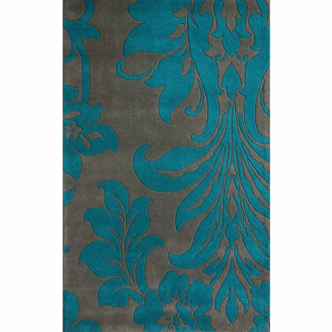 Nuloom Handmade Floral Grey Wool Rug (76 X 96)