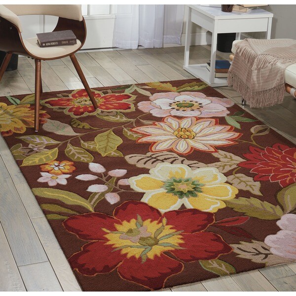 Nourison Fantasy Floral Brown Hand hooked Rug - 4' x 6'