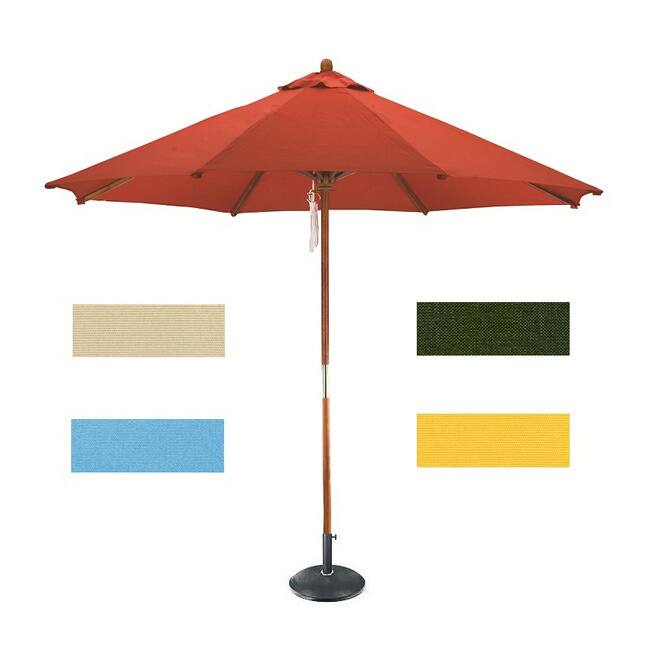 Lauren & Company Round Wood Market Umbrella with Stand (9')