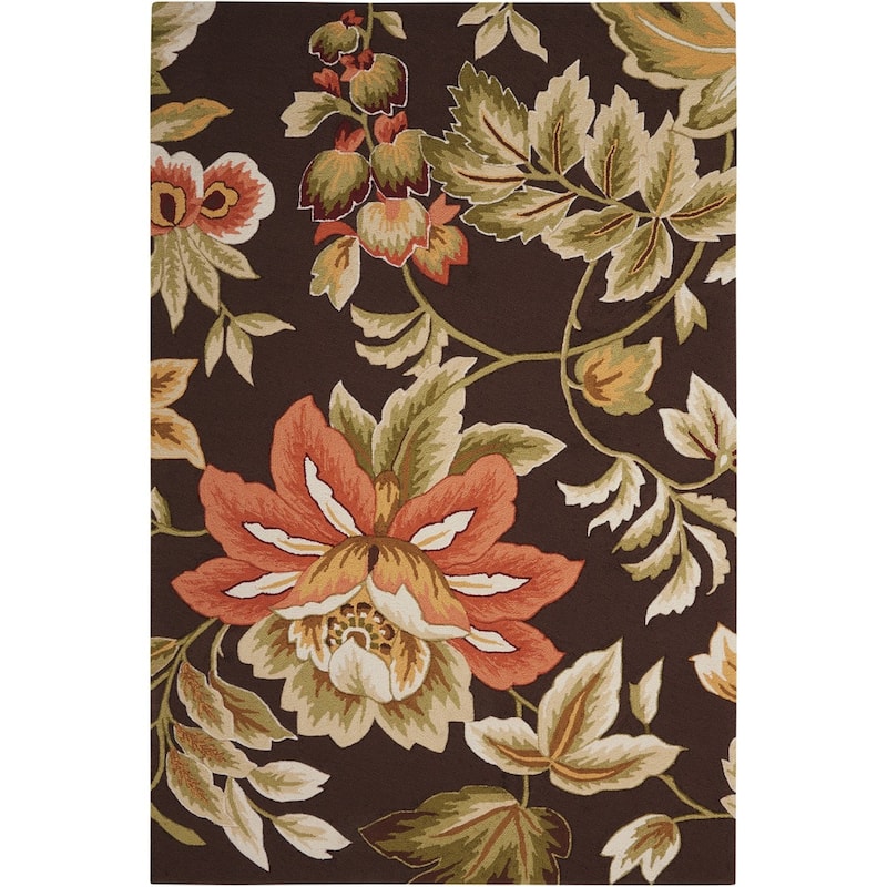 Nourison Fantasy Traditional Floral Hooked Area Rug - 3'6" x 5'6" - Brown - Runner/Rectangle
