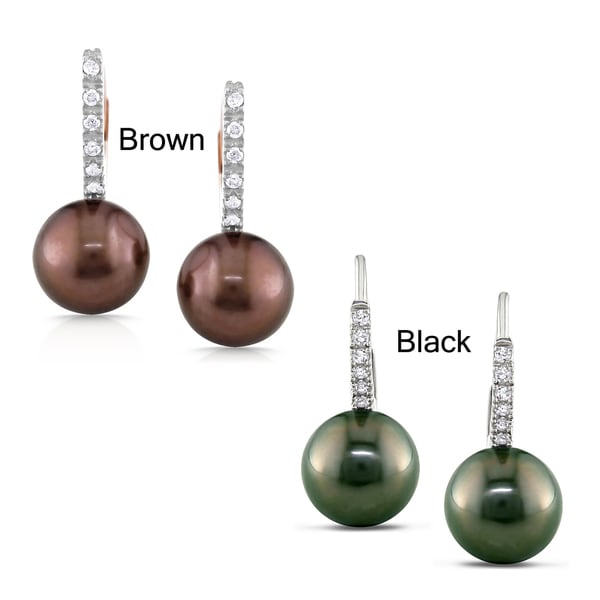 Miadora 10k Gold Tahitian Pearl and 1/10ct TDW Diamond Earrings (H I, I2 I3) (8 8.5mm) Miadora Pearl Earrings