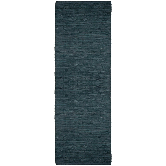 Hand woven Matador Black Leather Runner Rug (26 X 12)