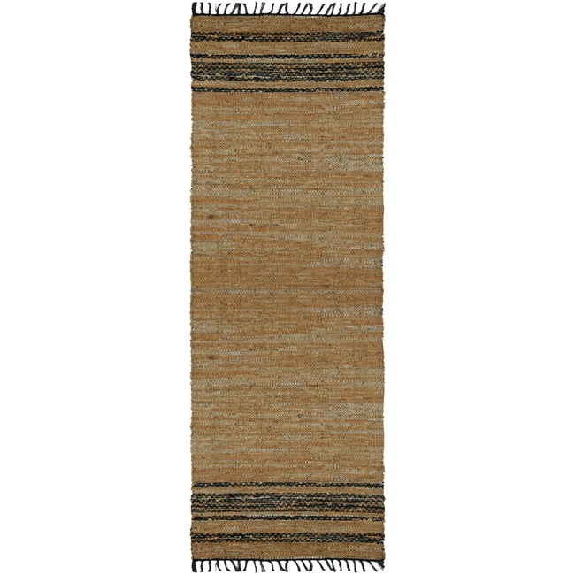 Hand woven Matador Tan Leather Runner Rug (26 X 12)