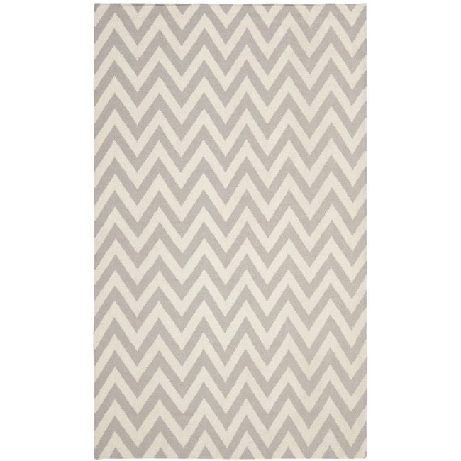 Safavieh Hand woven Moroccan Dhurrie Chevron Grey/ Ivory Wool Rug (5 X 8)