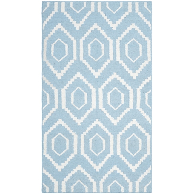 Safavieh Hand woven Moroccan Dhurrie Blue/ Ivory Wool Rug (3 X 5)