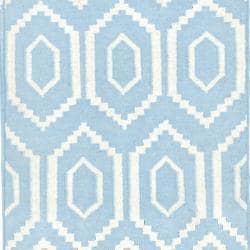 Safavieh Hand woven Moroccan Dhurrie Blue/ Ivory Wool Rug (2'6 x 12') Safavieh Runner Rugs