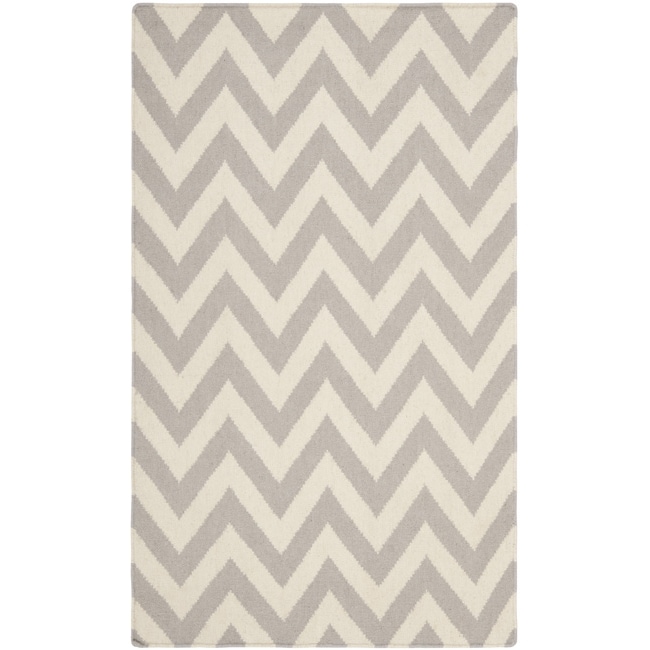 Safavieh Hand woven Moroccan Dhurrie Chevron Grey/ Ivory Wool Rug (3 X 5)