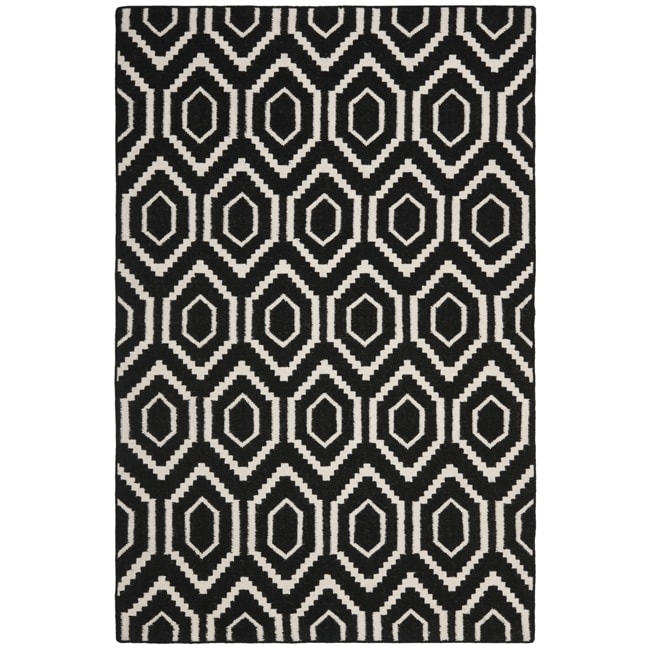 Contemporary Moroccan Dhurrie Black/ivory Wool Rug (5 X 8)