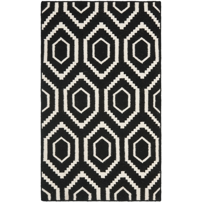 Moroccan Dhurrie Black/ivory Wool Area Rug (3 X 5)