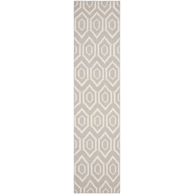 Moroccan Dhurrie Gray/ Ivory Wool Runner Rug (26 X 10)