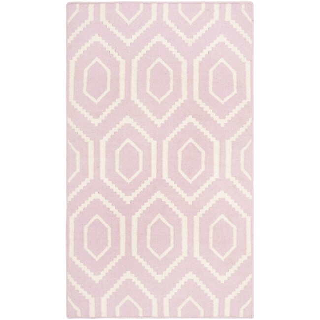 Safavieh Hand woven Moroccan Dhurrie Pink/ Ivory Wool Rug (3 X 5)