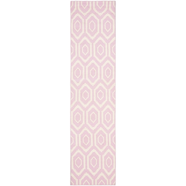 Safavieh Hand woven Moroccan Dhurrie Pink/ Ivory Wool Rug (26 X 12)