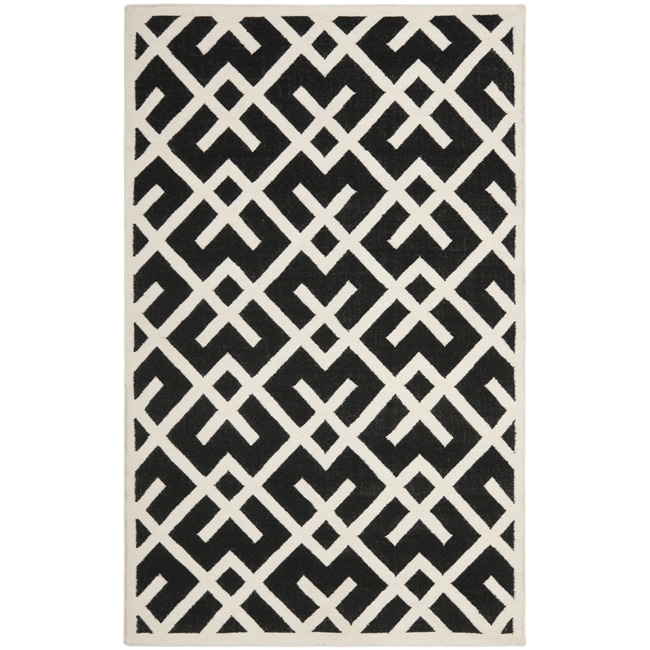 Moroccan Dhurrie Transitional Black/ivory Wool Rug (4 X 6)