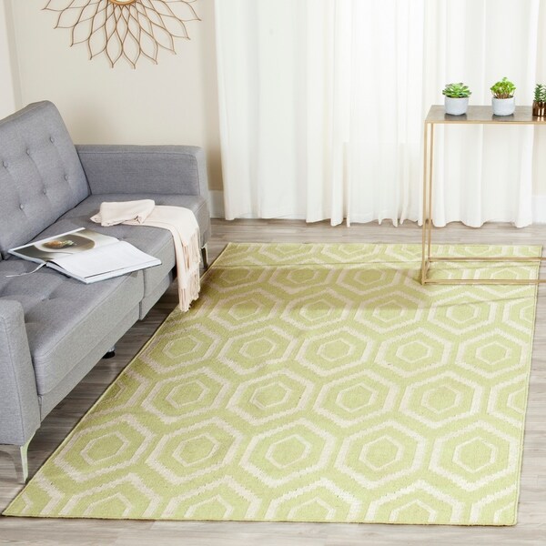 Safavieh Handwoven Moroccan Reversible Dhurrie Green/ Ivory Transitional Wool Rug - 8' x 10'