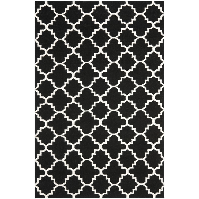 Moroccan Dhurrie Handwoven Black/ivory Wool Rug (10 X 14)