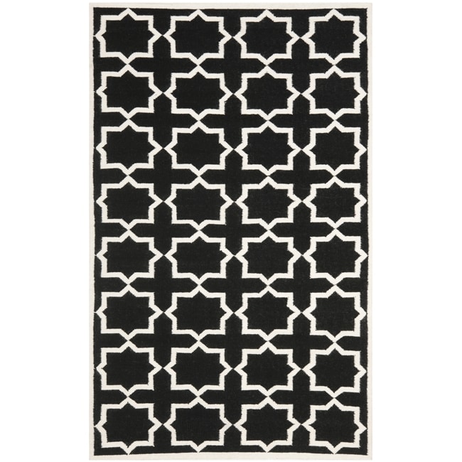 Moroccan Dhurrie Black/ivory Cross patterned Wool Rug (8 X 10)