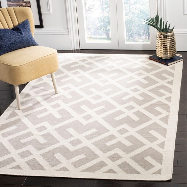 Safavieh Hand-woven Moroccan Reversible Dhurrie Grey/ Ivory Wool Rug - 8' x 10'