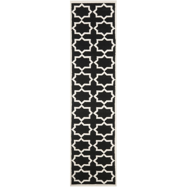 Moroccan Dhurrie Black/ Ivory Wool Runner Rug (26 X 12)