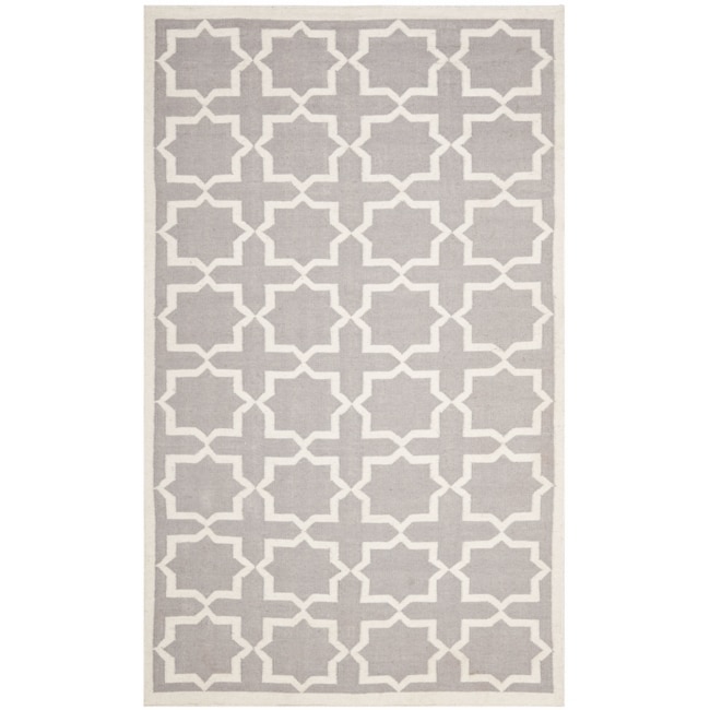 Moroccan Dhurrie Grey/ivory Cross Pattern Wool Rug (9 X 12)