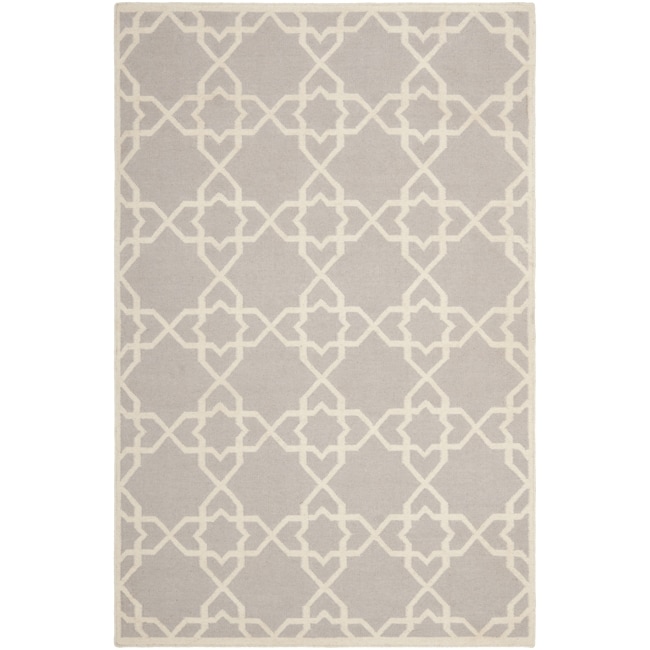 Moroccan Dhurrie Grey/ivory Geometric Pattern Wool Rug (9 X 12)