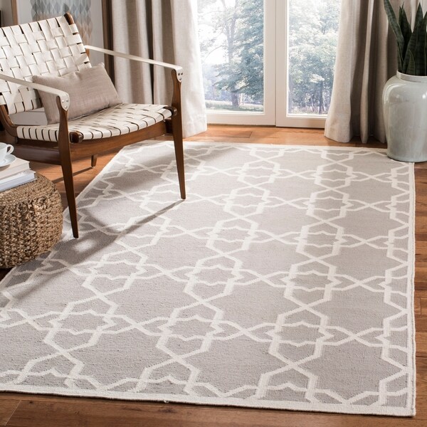 Safavieh Hand-woven Dhurrie Flatweave Grey/ Ivory Wool Rug - 9' x 12'
