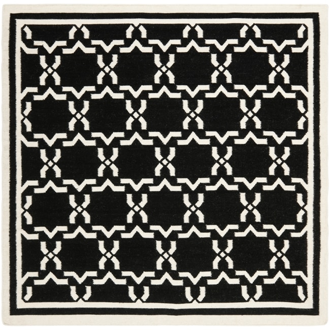 Moroccan Dhurrie Black/ivory Cross pattern Wool Rug (8 Square)