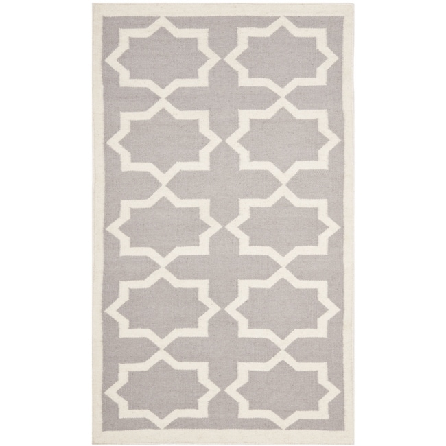 Safavieh Handwoven Moroccan Dhurrie Transitional Gray/ Ivory Wool Rug (3 X 5)