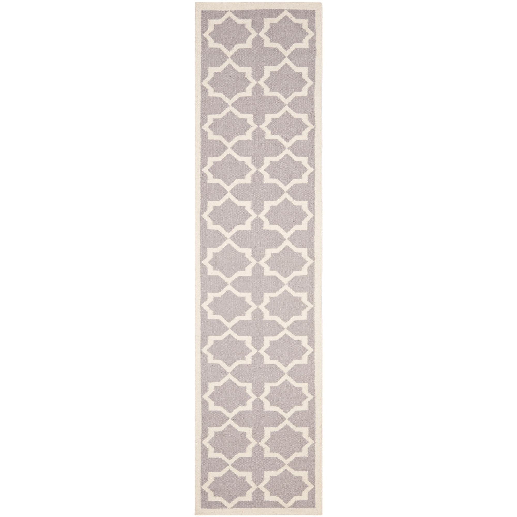 Safavieh Hand woven Moroccan Dhurrie Grey/ Ivory Wool Rug (26 X 10)