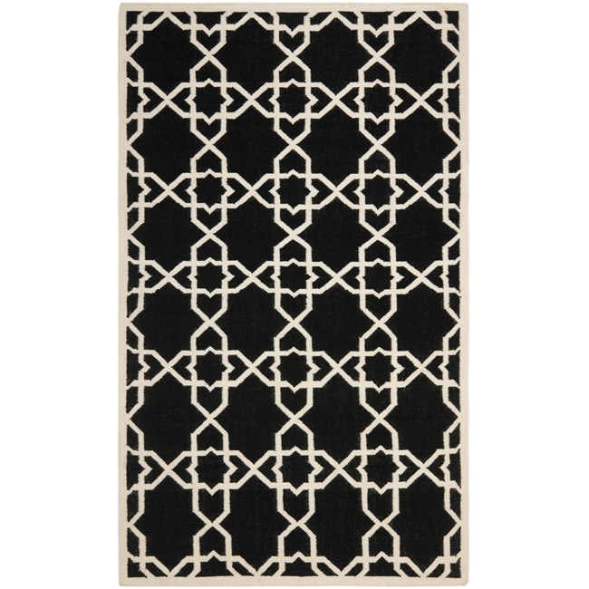 Moroccan Dhurrie Geometric Black/ivory Wool Rug (9 X 12)