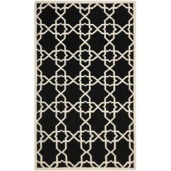 Moroccan Dhurrie Geometric Black/Ivory Wool Rug (9' x 12') Safavieh 7x9   10x14 Rugs