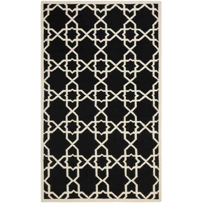 Moroccan Dhurrie Geometric Black/ivory Wool Rug (4 X 6)