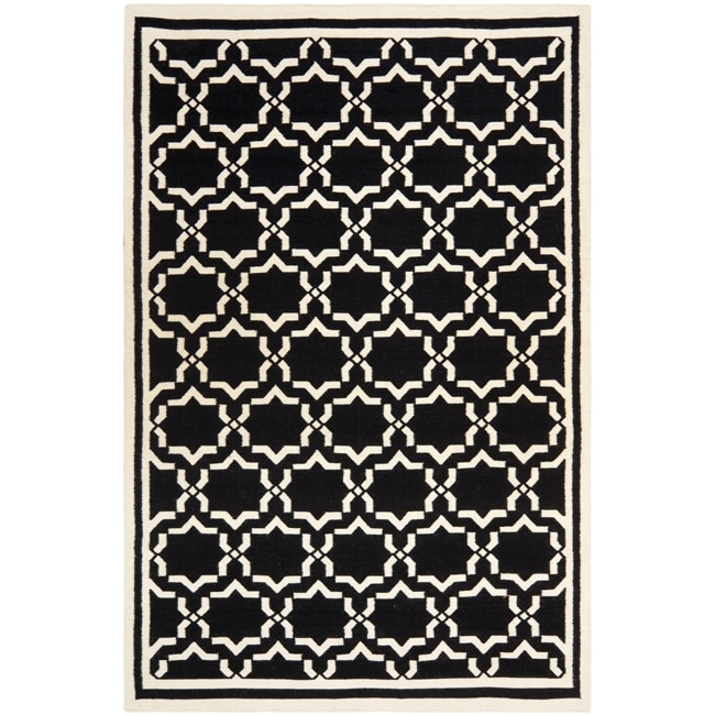 Moroccan Dhurrie Handwoven Black/ivory Wool Rug (6 X 9)