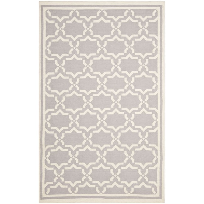 Moroccan Dhurrie Geometric Grey/ivory Wool Rug (6 X 9)