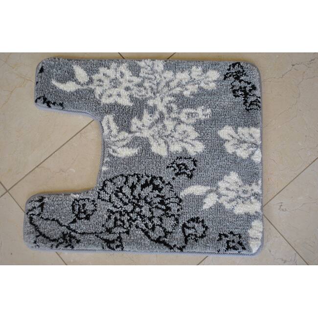 Memory Foam Grey Floral Contour Bath Mat