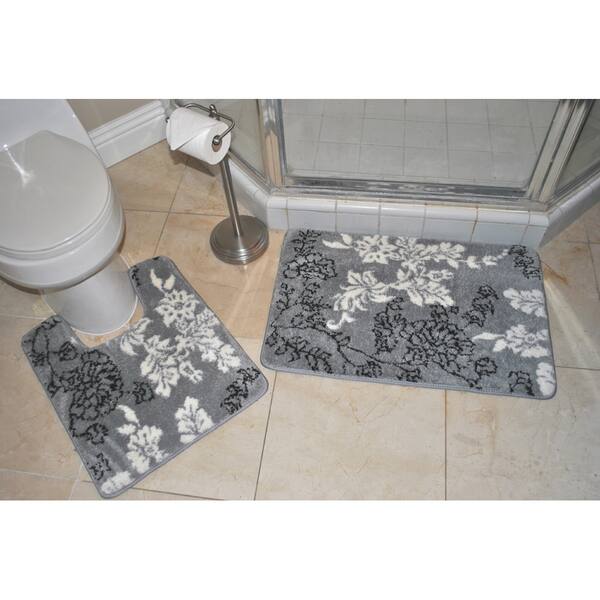 Shop Memory Foam Grey Floral Contour Bath Mat Free Shipping On