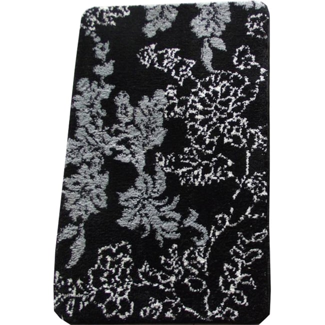 Memory Foam Black/ Grey Floral 20 X 32 Bath Mat