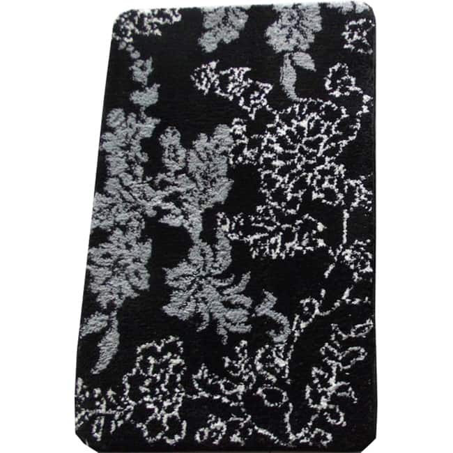 Memory Foam Black/ Grey Floral 20 x 32 Bath Mat - 1'8 x 2'8