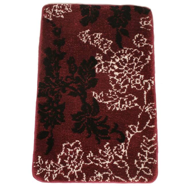 Memory Foam Burgundy Floral 20 x 32 Bath Mat - 1'8 x 2'8