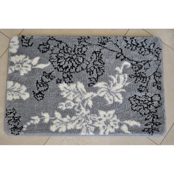 Memory Foam Grey/ White Floral 20 x 32 Bath Mat ...