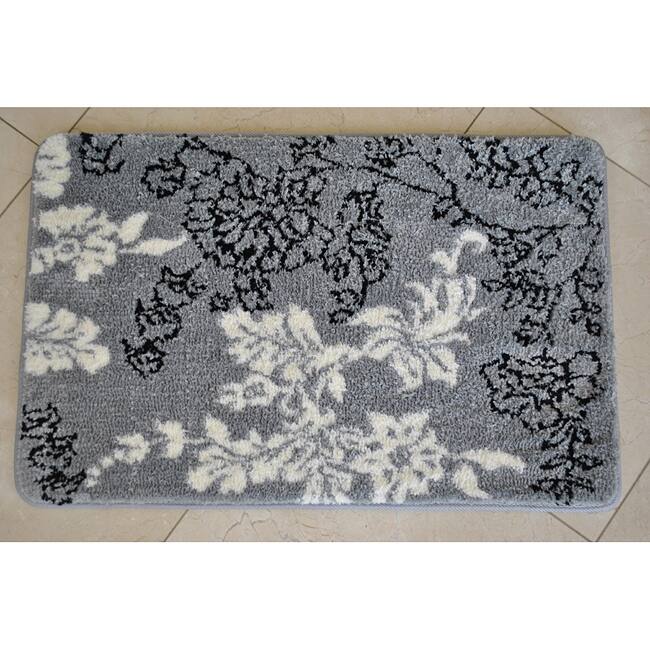 Memory Foam Grey/ White Floral 20 x 32 Bath Mat