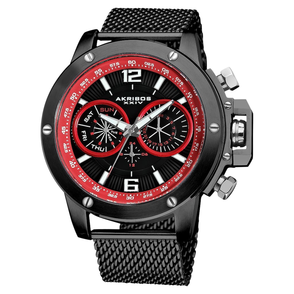 Akribos XXIV Men's Mesh Black Bracelet Multifunction Watch