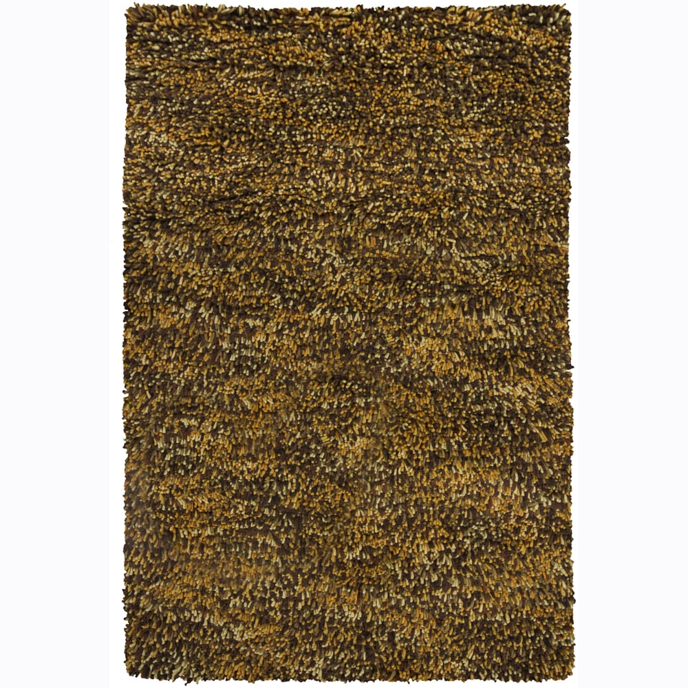 Handwoven Brown/gold/green Poras New Zealand Wool Shag Rug (79 Round) (Gold, greenPattern Shag Tip We recommend the use of a  non skid pad to keep the rug in place on smooth surfaces. All rug sizes are approximate. Due to the difference of monitor color