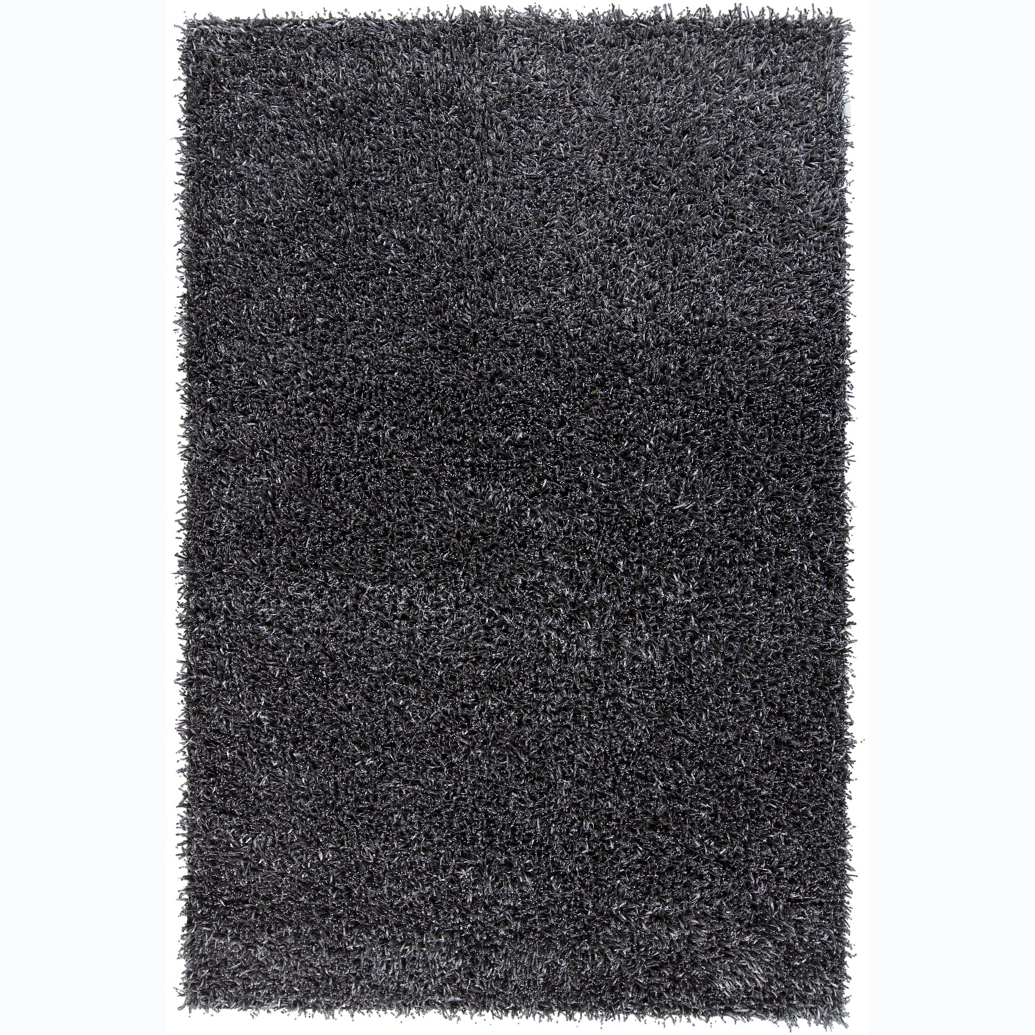 Hand woven Alexa Grey/ Black Shag Rug (79 X 106)