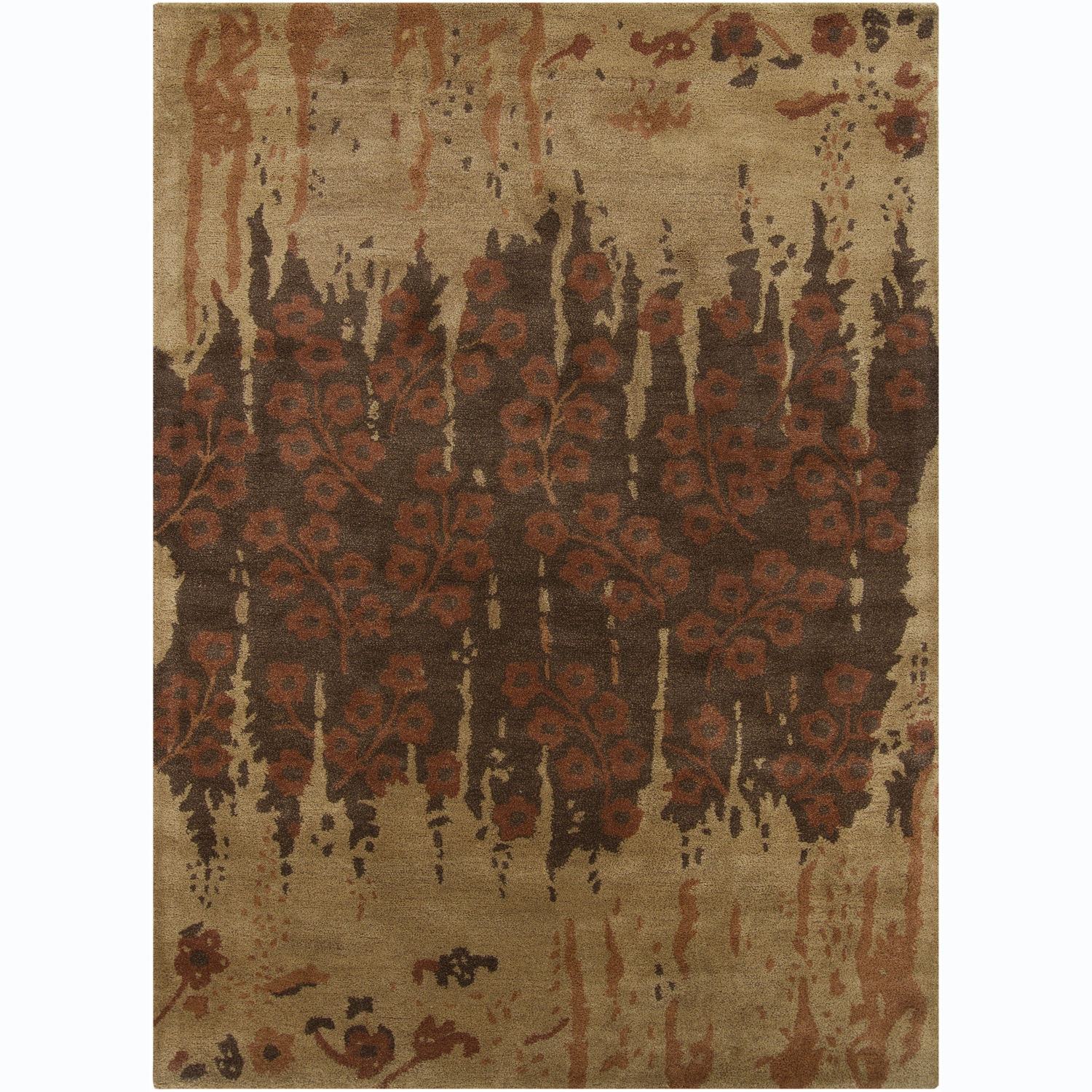 Hand tufted Bajrang Floral Brown Wool Rug (5 X 7)