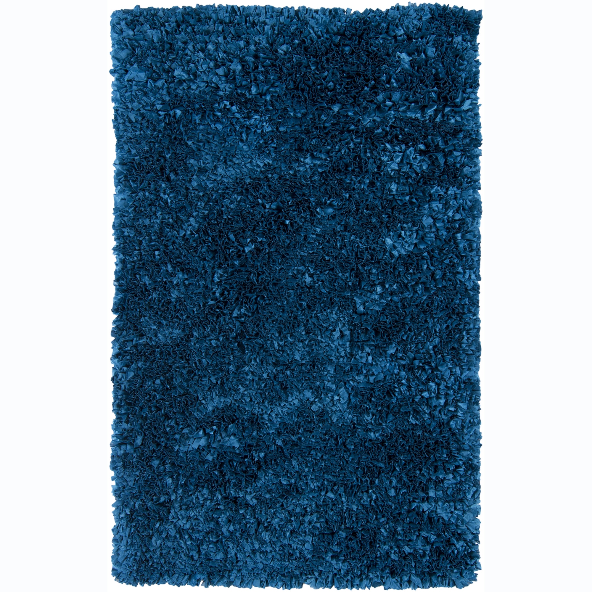 Handwoven Safir Teal Blue Solid Color Shag Rug (36 X 56)