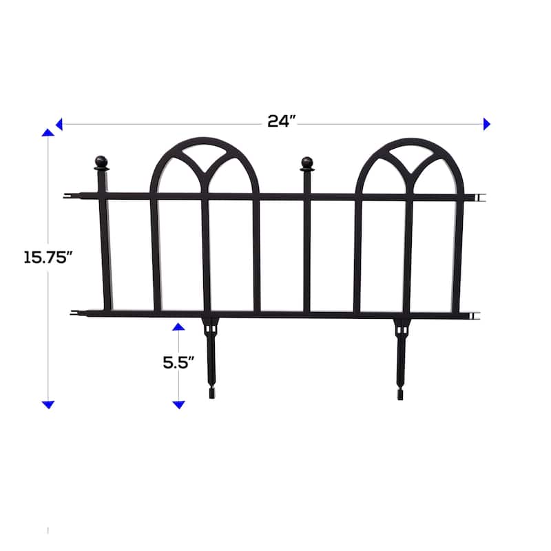 Garden Edging Border for Landscaping- Victorian Fence, 4 Piece Set of Black Interlocking Outdoor Lawn Stakes by Pure Garden (8’)